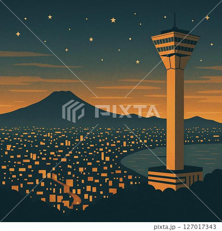 夜星空と五稜郭タワーの風景 127017343