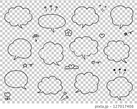 手書き風のシンプルな吹き出しのベクターイラストセット。ふきだし、フレーム、おしゃれ、落書き 127017408