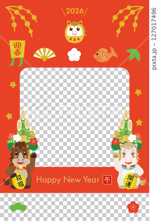 Pop horse illustration photo frame New Year's card Pop horse illustration photo frame New Year's card 127017496