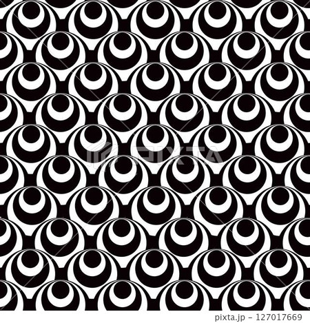 Abstract multiple black and white circles lined horizontally seamless pattern, minimalist simple hand drawn vector illustration, decorative monochrome texture, repeat ornament for textile, gift paper 127017669