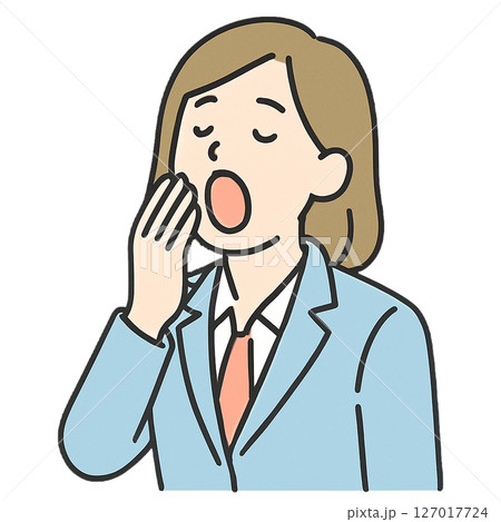 眠そうな女性会社員のイラスト・あくびするビジネスウーマンの素材 127017724