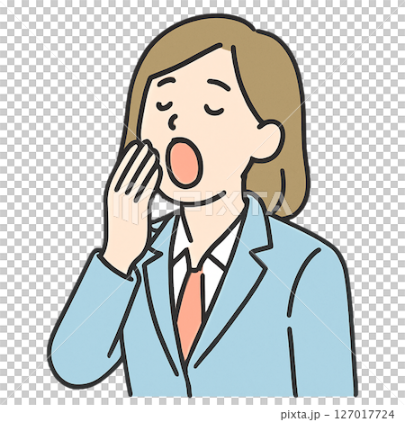 眠そうな女性会社員のイラスト・あくびするビジネスウーマンの素材 127017724