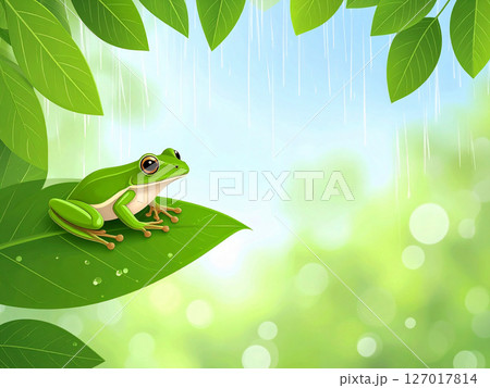 雨　梅雨　アマガエル　カエル 127017814