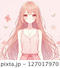 桜の花びらを見つめる女性 127017970
