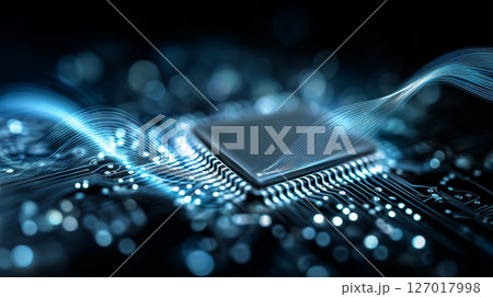 3D Chip Design on a Blue Circuit Background 3D Chip Design on a Blue Circuit Background 127017998