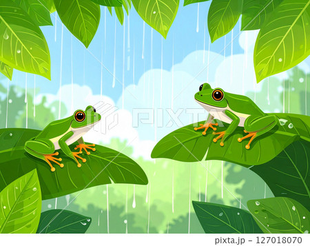 雨　梅雨　アマガエル　カエル 127018070