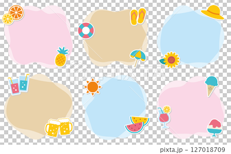 夏のゆるフレームイラストセット/シール風素材 夏のゆるフレームイラストセット/シール風素材 127018709