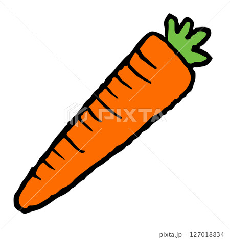 Hand drawn crayon illustration of carrot for vegetable, breakfast, lunch, cafe, restaurant, menu, recipe, smoothie, juice drink, vegan, brooch, grocery shopping, supermarket, mart, icon, diet, salad 127018834