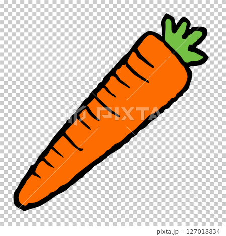 Hand drawn crayon illustration of carrot for vegetable, breakfast, lunch, cafe, restaurant, menu, recipe, smoothie, juice drink, vegan, brooch, grocery shopping, supermarket, mart, icon, diet, salad 127018834