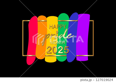 Pride month 2025 logo with rainbow flag. Banner Pride symbol with heart, LGBT, minorities, gays and lesbians. Background Love is love. Template designer sign, icon colorful rainbow isolated on black Pride month 2025 logo with rainbow flag. Banner Pride symbol with heart, LGBT, minorities, gays and lesbians. Background Love is love. Template designer sign, icon colorful rainbow isolated on black 127019024