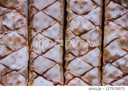 Textured fresh baked puff pastry Textured fresh baked puff pastry 127019073