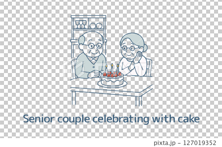 ケーキで祝うシニアの夫婦 127019352
