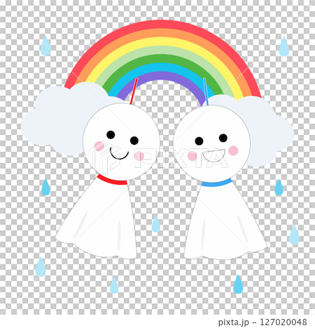 てるてる坊主と虹と雫のイラスト 127020048