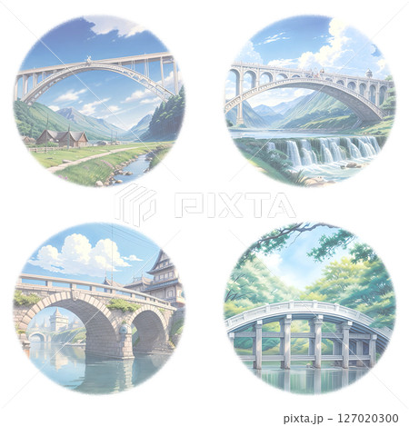 背景用4タイプのアーチ橋の透過PNG素材 127020300