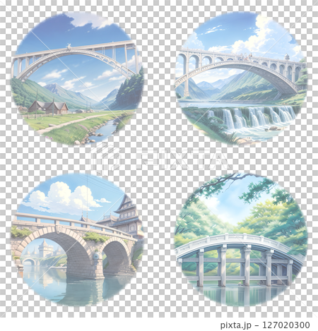 背景用4タイプのアーチ橋の透過PNG素材 127020300