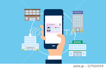 マイナンバーを搭載したスマホを使用するイメージイラスト 127020359