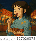 お祭りでたこ焼きを食べる少女イラスト 127020378