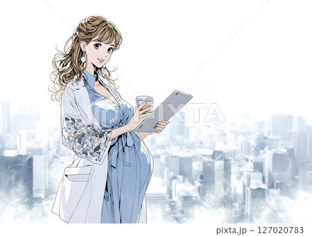 働く妊婦の女性のイラスト素材 127020783