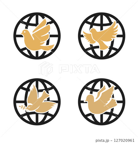 Dove silhouete on earth ball bg. Religious sign, peace. Dove sign Dove silhouete on earth ball bg. Religious sign, peace. Dove sign 127020961