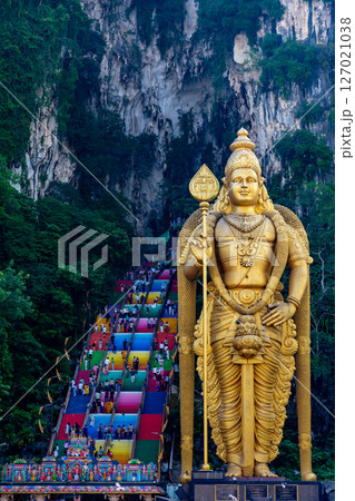 Gombak, Selangor Malaysia: April 18 2025: Batu Caves and the Murugan statue (The Hindu god of war ) also known as Kartikeya , Skanda, Subrahmanya and Shanmukha. Gombak, Selangor Malaysia: April 18 2025: Batu Caves and the Murugan statue (The Hindu god of war ) also known as Kartikeya , Skanda, Subrahmanya and Shanmukha. 127021038