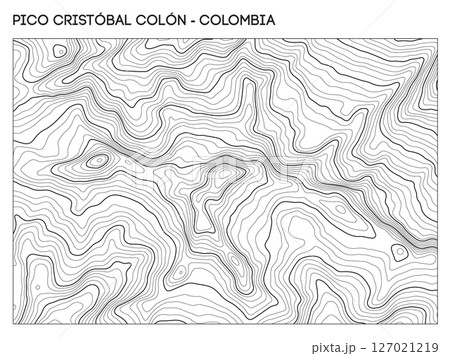 Topographic contour map of Pico Cristobal Colon mountain in Colombia showing complex elevation and ridgeline structure. Contour lines vector terrain background. 127021219