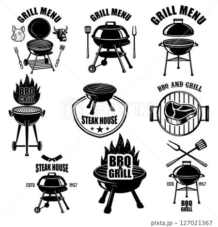 Set of bbq emblem, badges and design elements. Grill party. Vector illustration 127021367