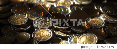 Euro coins forming a big pile of european currency Euro coins forming a big pile of european currency 127021479