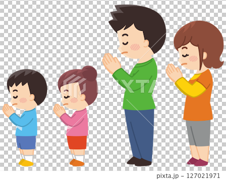 父母和孩子閉眼祈禱 父母和孩子閉眼祈禱 127021971