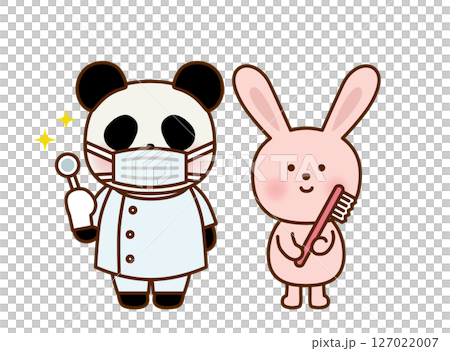 歯ブラシを持つうさぎと歯医者のパンダのかわいいイラスト 歯ブラシを持つうさぎと歯医者のパンダのかわいいイラスト 127022007