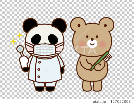 Cute illustration of a bear holding a toothbrush and a dentist panda Cute illustration of a bear holding a toothbrush and a dentist panda 127022008