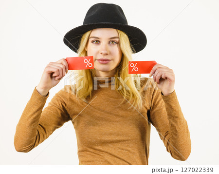 Woman after sale shopping Woman after sale shopping 127022339