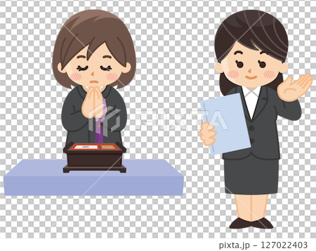葬禮：身著喪服的女子上香，殯儀館的女性工作人員 127022403