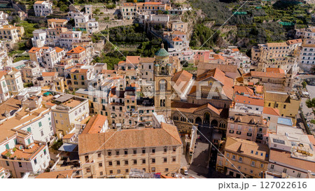 Historic Center of Amalfi with Cathedral and Rooftops 127022616
