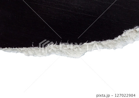 Black ripped paper torn edges strips isolated on white background 127022984