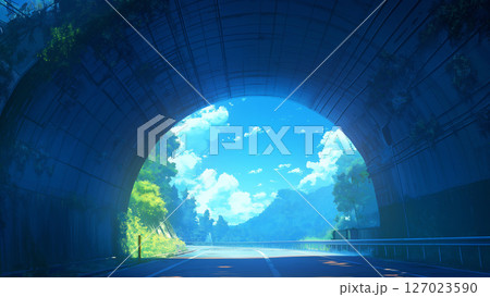 青空が見えるトンネルの風景、アニメ風 127023590