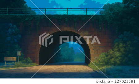 夜のトンネルの風景、アニメ風 夜のトンネルの風景、アニメ風 127023591
