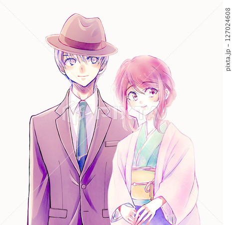 寄り添う着物の女性と背広の男性 127024608