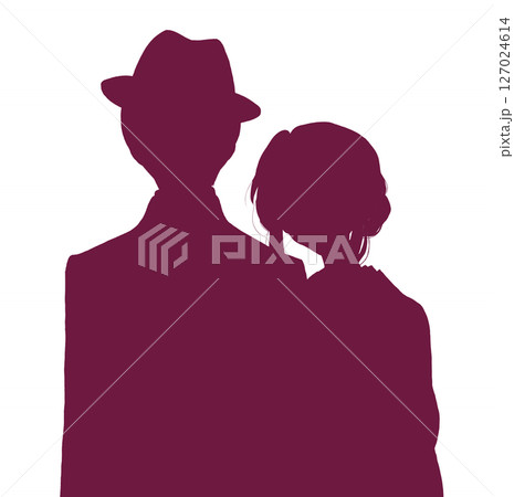 寄り添う着物の女性と背広の男性 影絵 寄り添う着物の女性と背広の男性 影絵 127024614