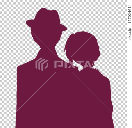 寄り添う着物の女性と背広の男性 影絵 寄り添う着物の女性と背広の男性 影絵 127024614