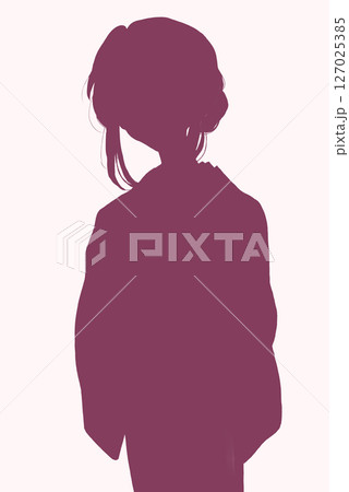 着物を着た女性　羽織　ニーショット　シルエット 127025385