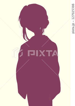 着物を着た女性　羽織　ニーショット　シルエット 127025386