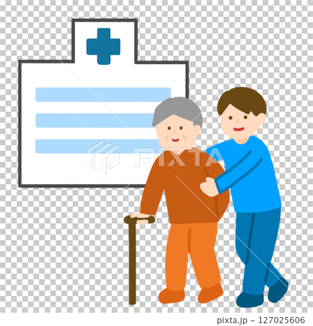 一名男子陪同一位老人到醫院 一名男子陪同一位老人到醫院 127025606