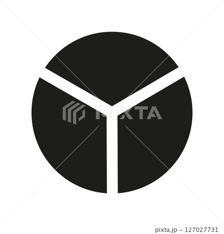 Circle division on 3 equal parts icon. Wheel round divided diagrams with three segments. Infographic simple black element. Coaching blank template. Circle division on 3 equal parts icon. Wheel round divided diagrams with three segments. Infographic simple black element. Coaching blank template. 127027731