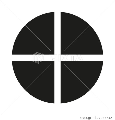 Circle division on four equal parts icon. Wheel divided diagrams with 4 segments. Infographic simple black round element. Coaching blank flat template. Circle division on four equal parts icon. Wheel divided diagrams with 4 segments. Infographic simple black round element. Coaching blank flat template. 127027732