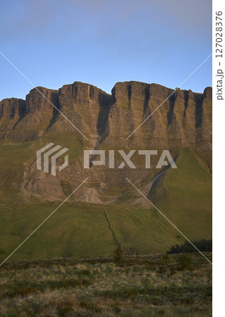 Deep depth of field landscape shot of irish rural scene in County Sligo, Ireland, incorporating Benbulben mountain 127028376