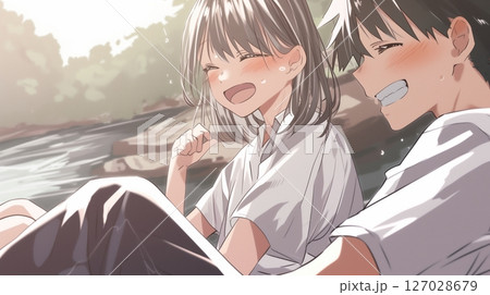 川で遊ぶカップルイラスト「AI生成画像」 川で遊ぶカップルイラスト「AI生成画像」 127028679