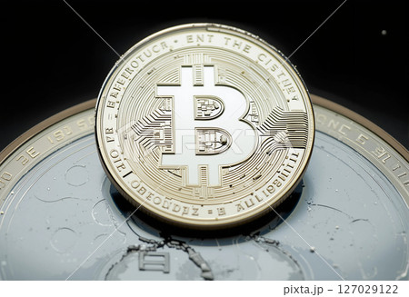 bitcoin on the black background 127029122