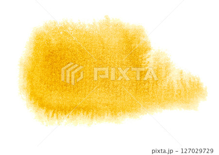 Vibrant yellow watercolor brushstroke on white background Vibrant yellow watercolor brushstroke on white background 127029729