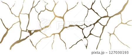 Golden Kintsugi crack texture overlay background. Distressed ckackle trendy minimalist wallpaper texture. 127030193