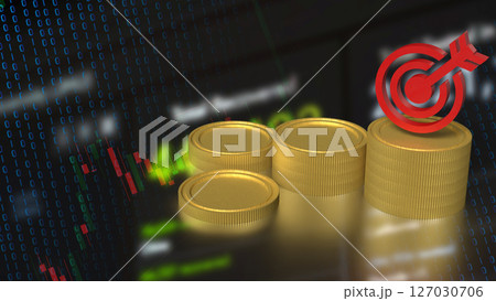 The Gold coins and red target for Business concept 3d Rendering. 127030706